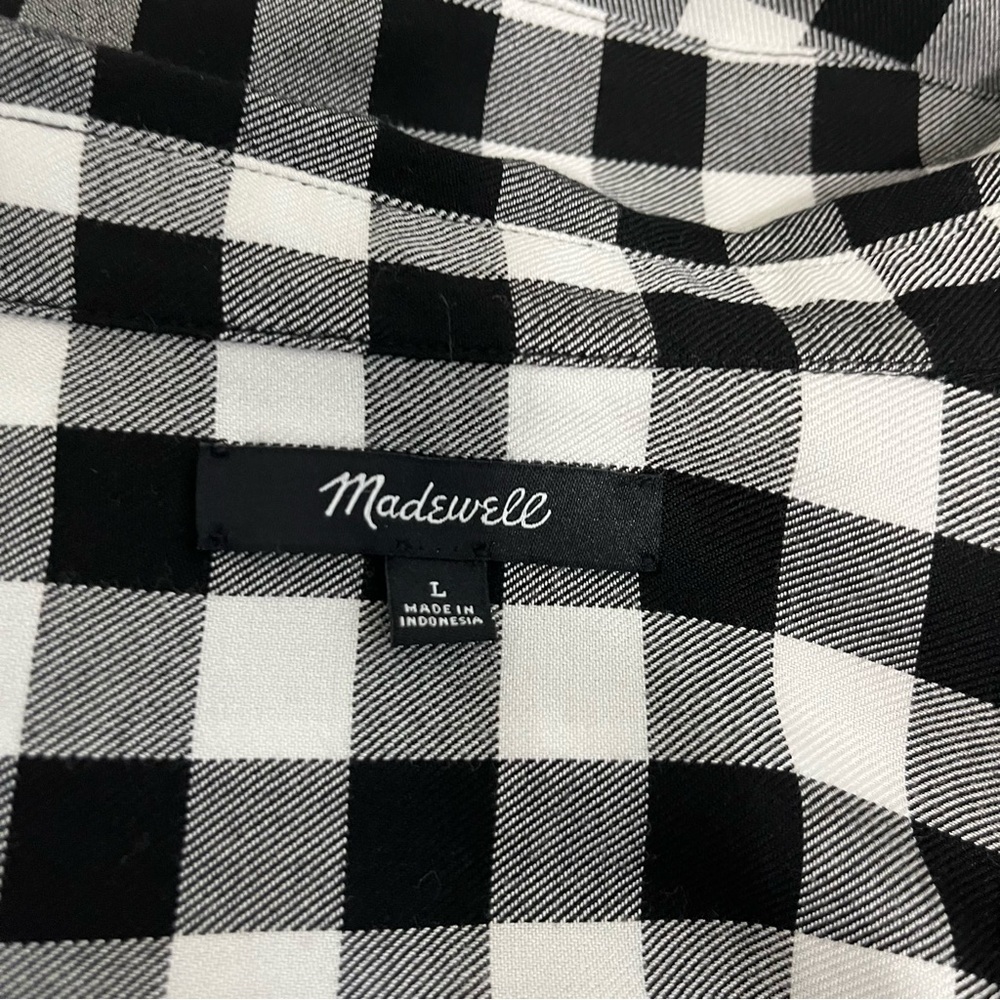 Madewell Black White Buffalo Check Wrap Long Sleeve Top - Picture 8 of 13